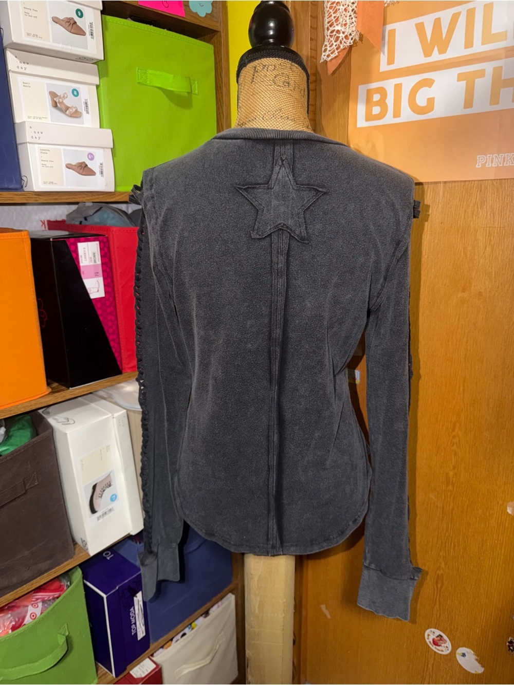 Washed Charcoal Long-Sleeve Crochet-Trim Top - Picture 7 of 12